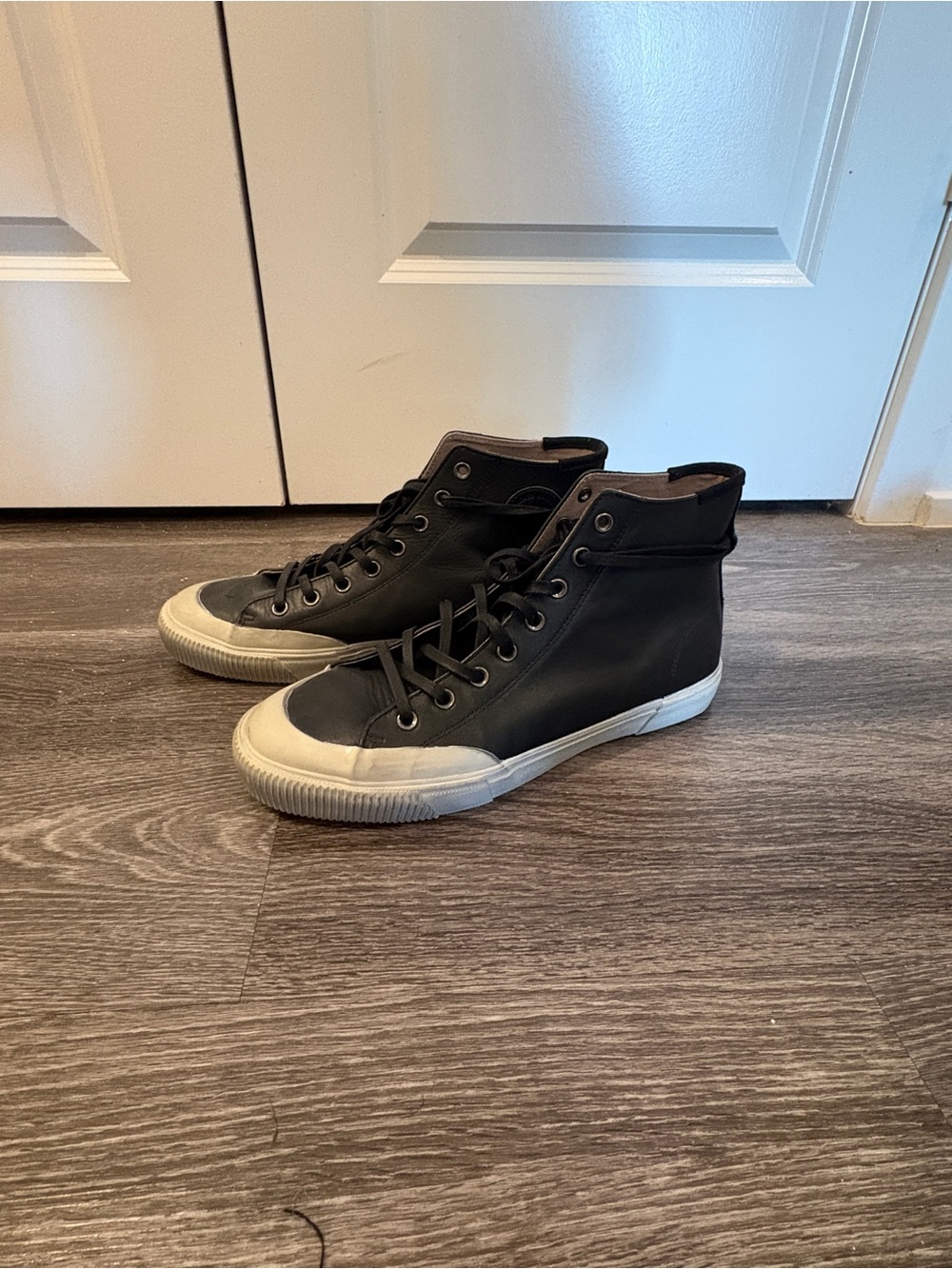 AllSaints Black High-Top Sneakers with White Toe Cap